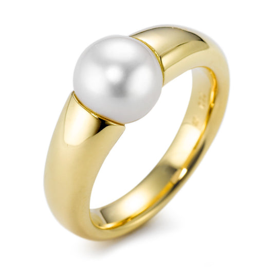 Finger ring 750/18 K gult guld Sötvattensodlad pärla vit 8.5-9 mm