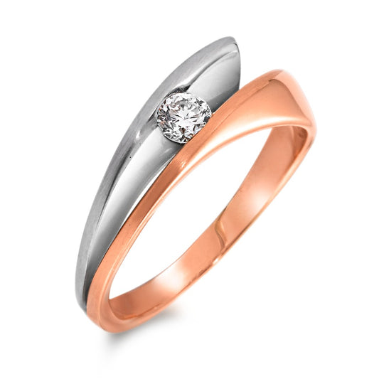 Finger ring 750/18 K rött guld, 750/18 K vitguld diamant 0.15 ct, w-si