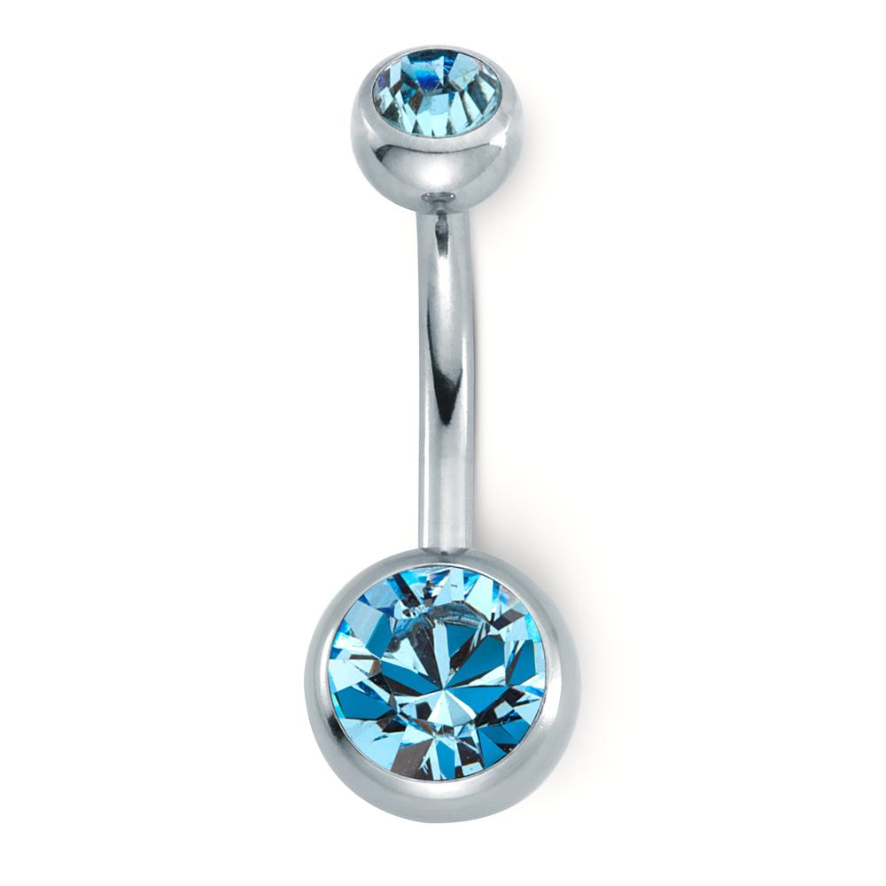 Navel piercing rostfritt stål kristall aqua, [rund], 6 mm