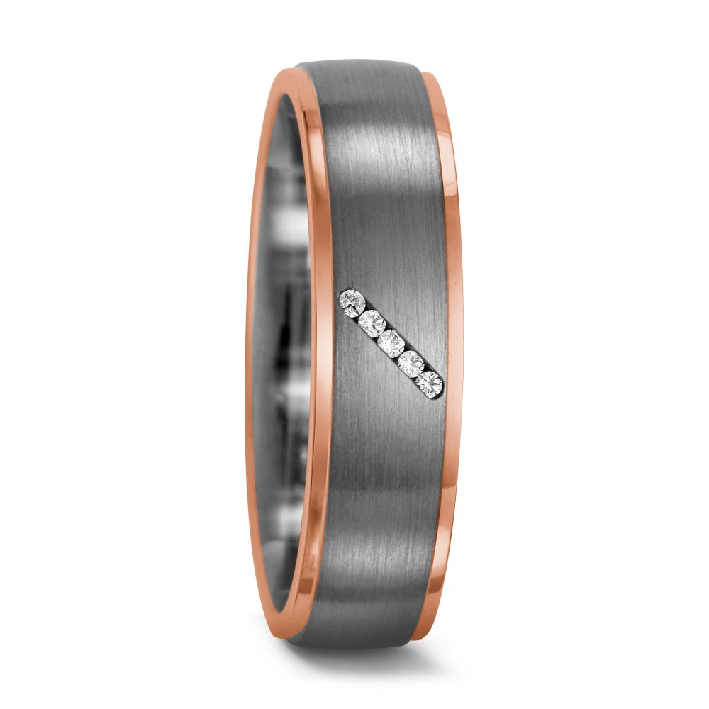 Finger ring 950 palladium, 750/18 K rött guld diamant 0.025 ct, 5 stenar, tw-vsi