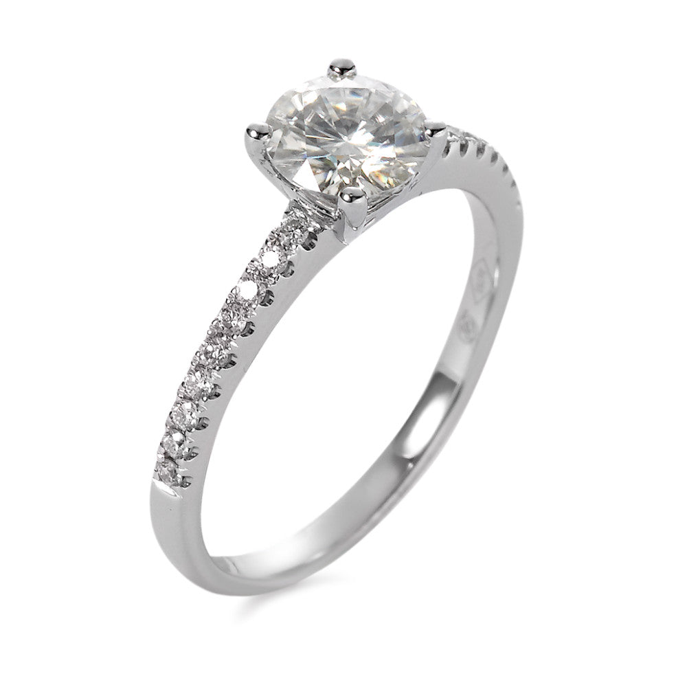 Finger ring 750/18 K vitguld Moissanit 6 mm, diamant 0.158 ct, 18 stenar, [Brillant]