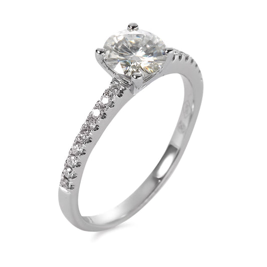 Finger ring 750/18 K vitguld Moissanit 6 mm, diamant 0.158 ct, 18 stenar, [Brillant]