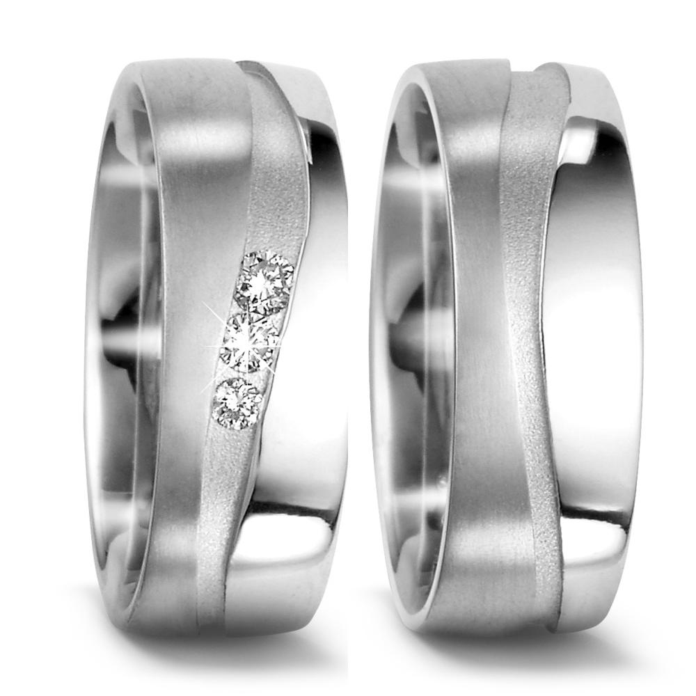 Partnerring 750/18 K vitguld diamant 0.105 ct, 3 stenar, tw-vsi