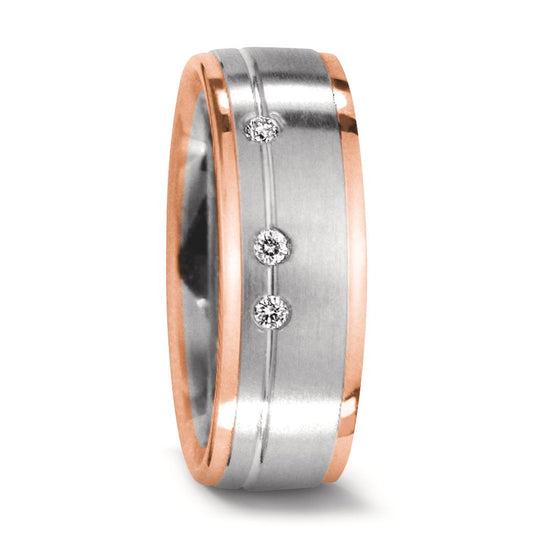 Partnerring 750/18 K vitguld, 750/18 K rött guld diamant 0.06 ct, 3 stenar, w-si