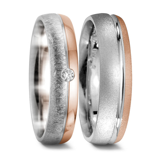 Partnerring 750/18 K vitguld, 750/18 K rött guld diamant 0.045 ct, tw-si