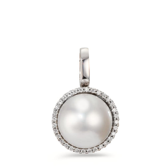 Hängsmycke 750/18 K vitguld diamant vit, 0.19 ct, 32 stenar, [Brillant], tw-vsi Sötvattensodlad pärla vit, 12.5 mm Ø16 mm