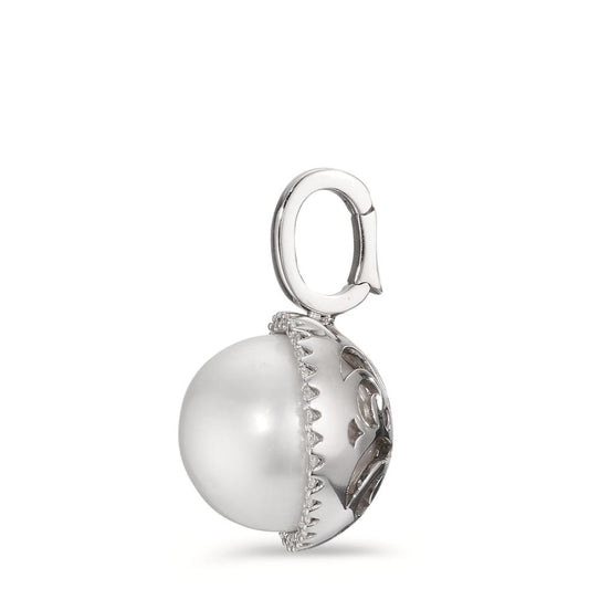 Hängsmycke 750/18 K vitguld diamant vit, 0.19 ct, 32 stenar, [Brillant], tw-vsi Sötvattensodlad pärla vit, 12.5 mm Ø16 mm