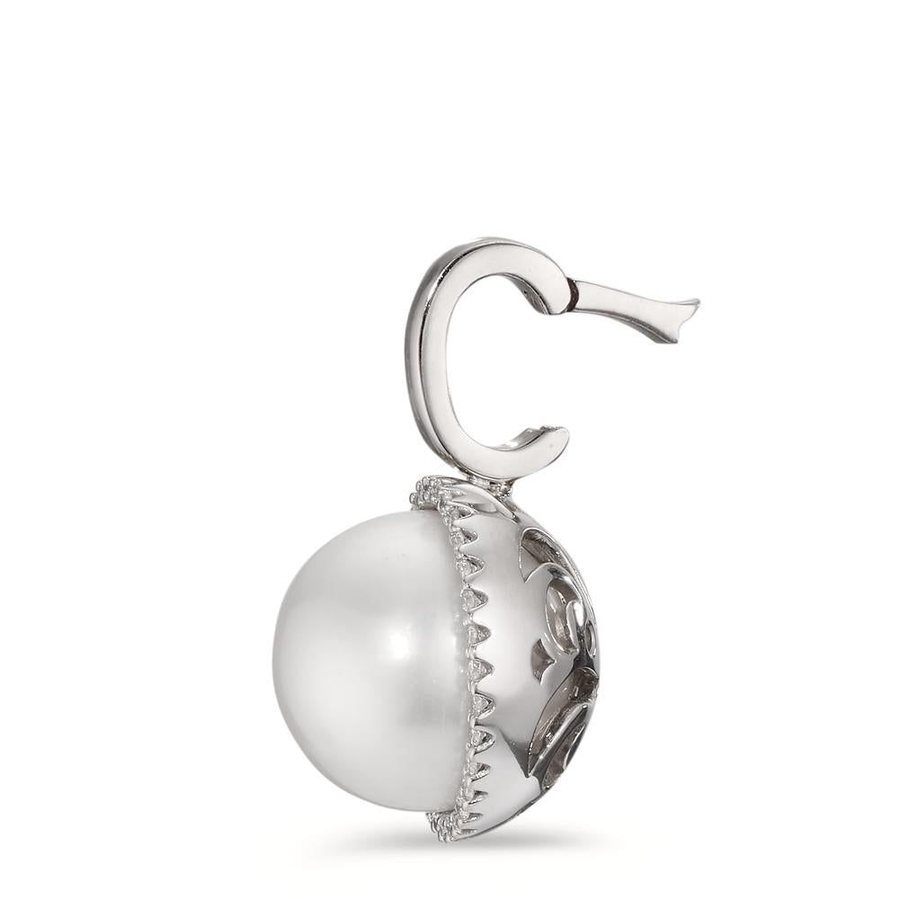 Hängsmycke 750/18 K vitguld diamant vit, 0.19 ct, 32 stenar, [Brillant], tw-vsi Sötvattensodlad pärla vit, 12.5 mm Ø16 mm