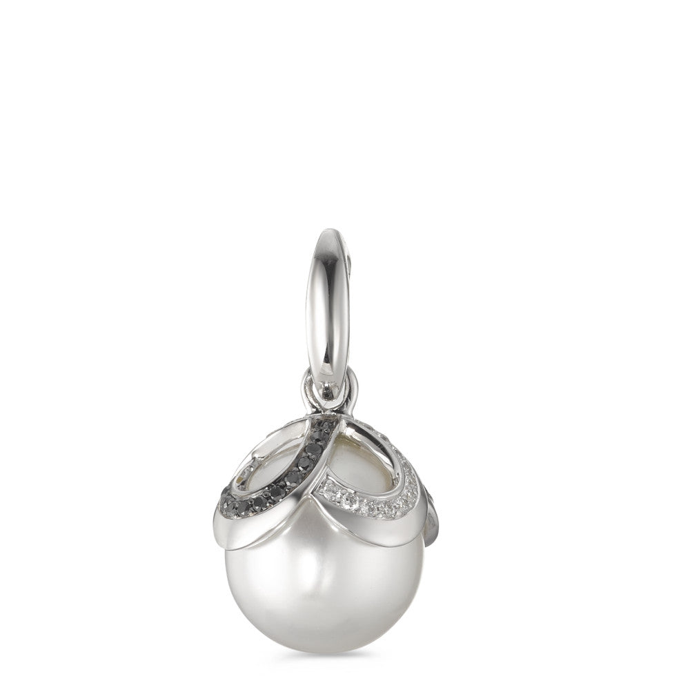 Hängsmycke 750/18 K vitguld diamant svart, 0.28 ct, 46 stenar, [Brillant], tw-vsi Sötvattensodlad pärla vit, 12 mm Ø14 mm