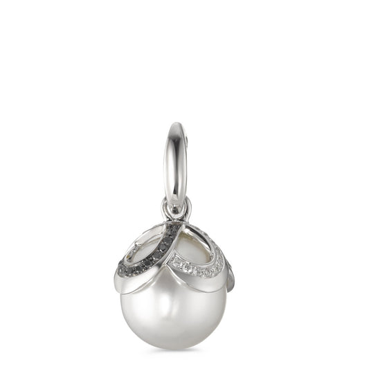 Hängsmycke 750/18 K vitguld diamant svart, 0.28 ct, 46 stenar, [Brillant], tw-vsi Sötvattensodlad pärla vit, 12 mm Ø14 mm