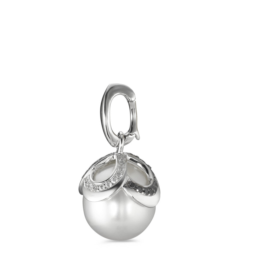 Hängsmycke 750/18 K vitguld diamant svart, 0.28 ct, 46 stenar, [Brillant], tw-vsi Sötvattensodlad pärla vit, 12 mm Ø14 mm