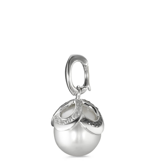 Hängsmycke 750/18 K vitguld diamant svart, 0.28 ct, 46 stenar, [Brillant], tw-vsi Sötvattensodlad pärla vit, 12 mm Ø14 mm