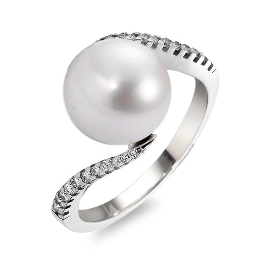 Finger ring 750/18 K vitguld diamant vit, 0.15 ct, 22 stenar, [Brillant], w-si Sötvattensodlad pärla, 22 Pärlor, 9.5 mm