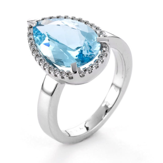 Finger ring 750/18 K vitguld topas, diamant 0.15 ct, 30 stenar, [Brillant], w-si