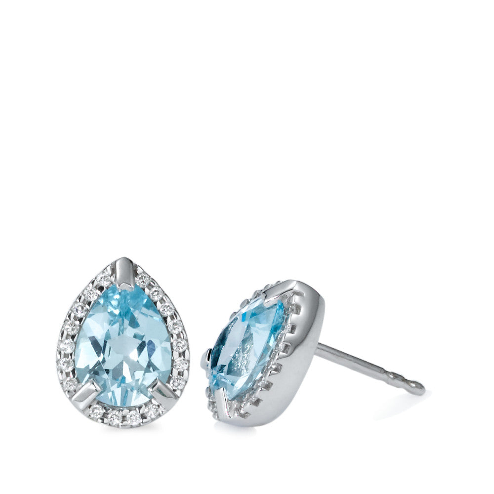 Örhängen med knoppar 750/18 K vitguld topas blå, 0.15 ct, 36 stenar, [Brillant], w-si