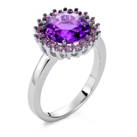 Finger ring 750/18 K vitguld ametist violett, safir violett, 18 stenar