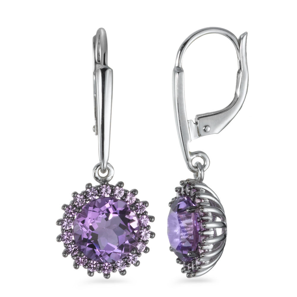 Örhängen 750/18 K vitguld ametist violett, 38 stenar