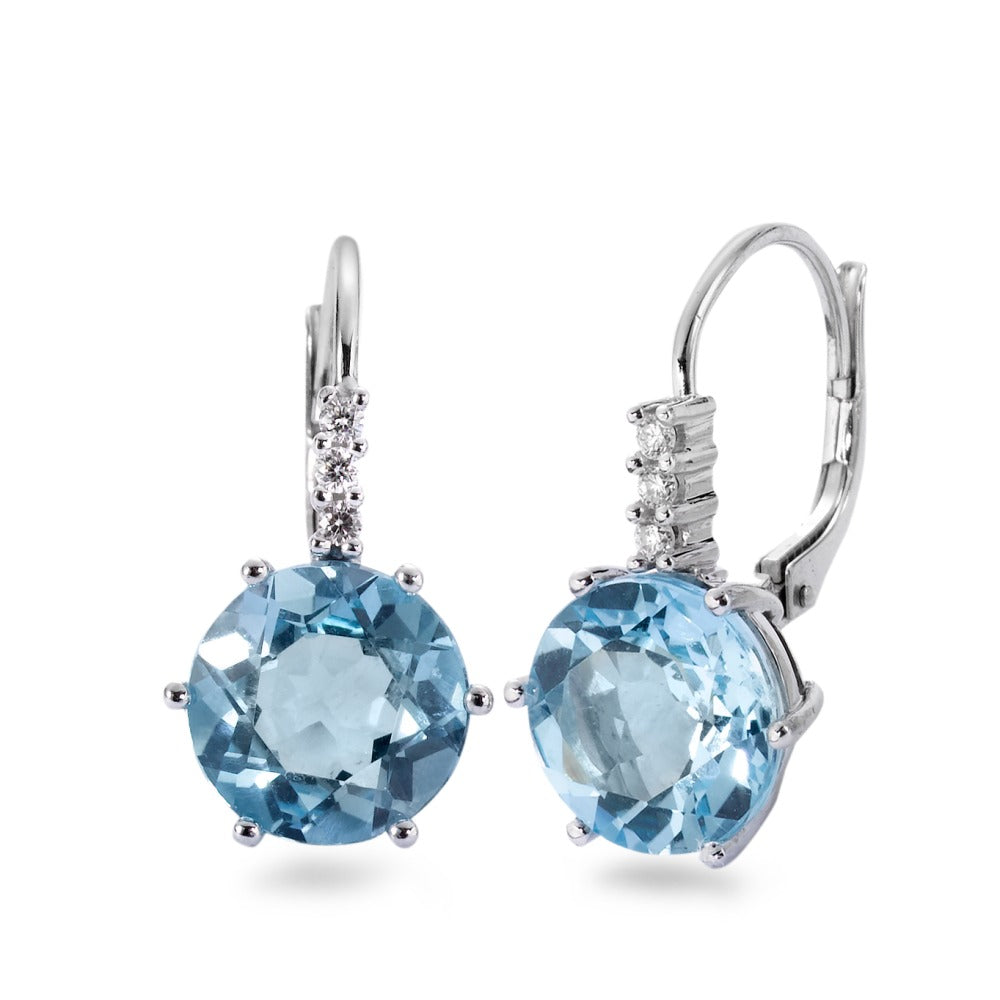 Örhängen 750/18 K vitguld topas blå, 2 stenar, diamant 0.09 ct, 6 stenar, [Brillant], w-si