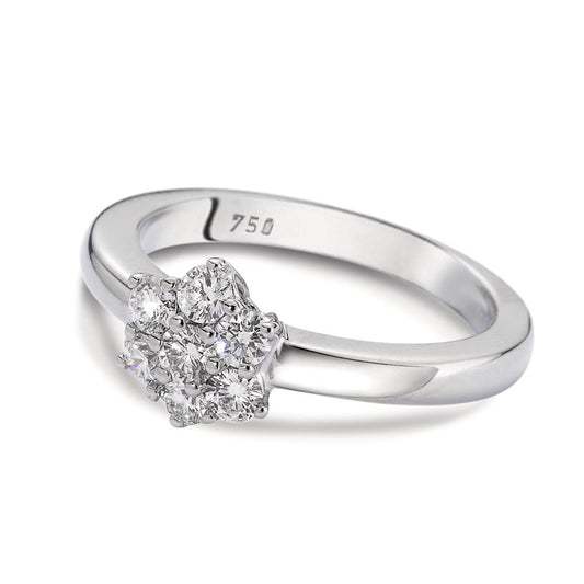 Solitärring 750/18 K vitguld diamant vit, 0.50 ct, 7 stenar, [Brillant], w-si
