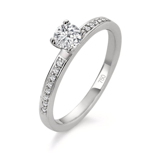 Solitärring 750/18 K vitguld diamant vit, 0.40 ct, 17 stenar, [Brillant], w-si