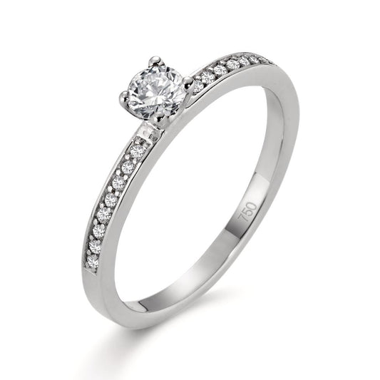 Solitärring 750/18 K vitguld diamant vit, 0.22 ct, [Brillant], w-si, diamant 0.08 ct, 16 stenar, [Brillant], w-si
