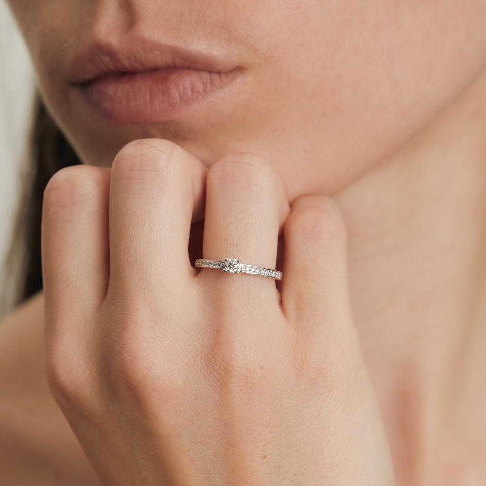 Solitärring 750/18 K vitguld diamant vit, 0.20 ct, [Brillant], w-si Ø3 mm