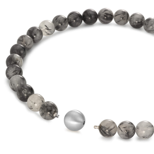 Collier rostfritt stål bergkristall flerfärgad, 14 mm, onyx 16 mm 45 cm Ø14 mm