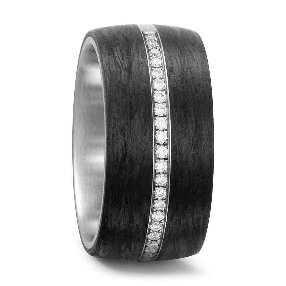 Finger ring rostfritt stål, Kol diamant vit, 0.175 ct, 25 stenar, w-si