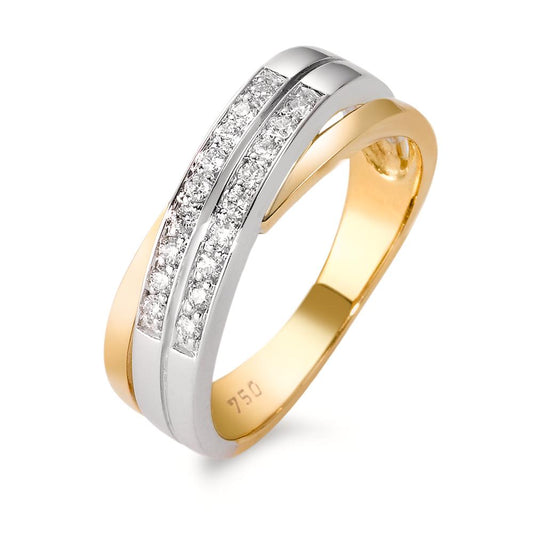 Finger ring 750/18 K gult guld, 750/18 K vitguld diamant 0.17 ct, 18 stenar, w-si