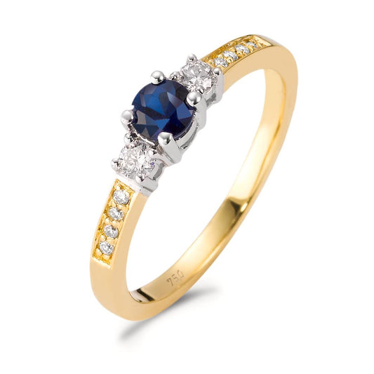 Finger ring 750/18 K gult guld, 750/18 K vitguld diamant blå, 0.15 ct, 11 stenar, w-si