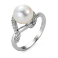 Finger ring 750/18 K vitguld diamant 0.20 ct, 23 stenar, w-si Sötvattensodlad pärla vit, 9 mm