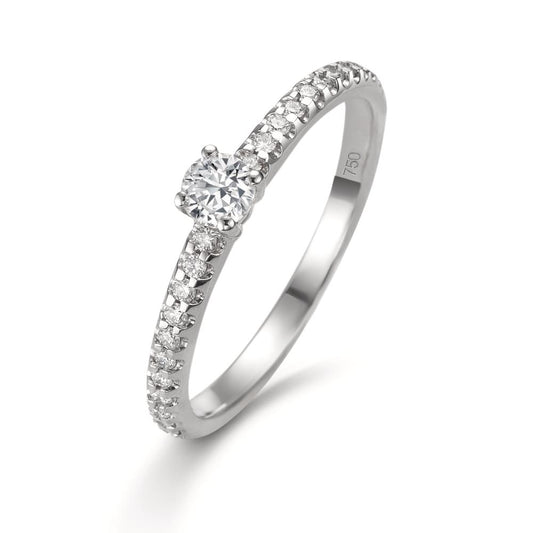 Solitärring 750/18 K vitguld [Diamant] 0.31 ct, 23 stenar, w-si