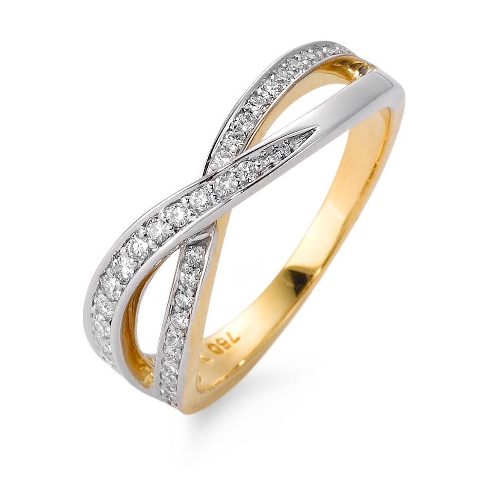 Finger ring 750/18 K gult guld, 750/18 K vitguld diamant 0.25 ct, 38 stenar, w-si