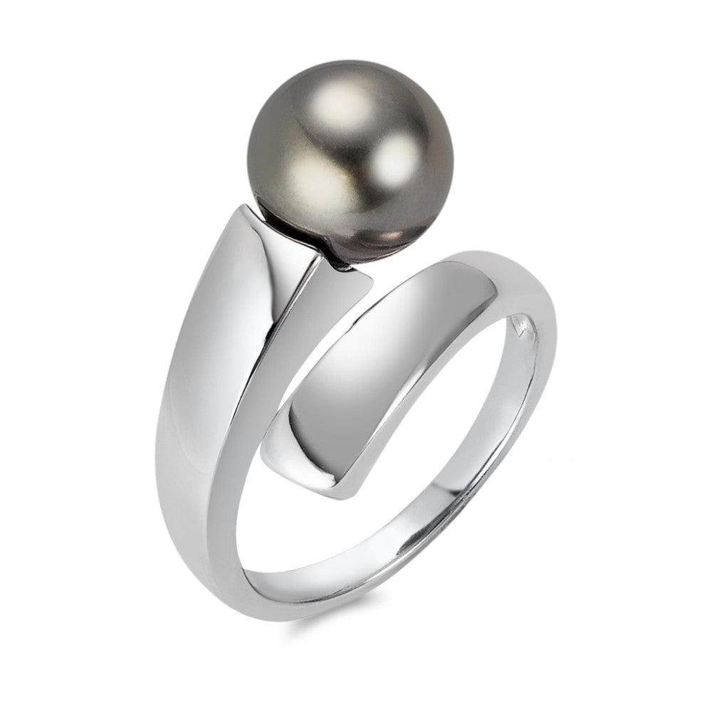 Finger ring 750/18 K vitguld Tahitisk pärla grå, 9.5 mm
