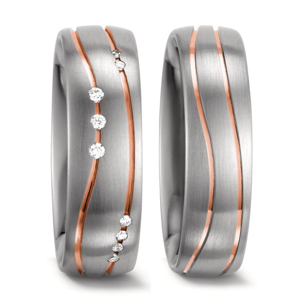 Partnerring 585/14 K vitguld, 585/14 K rött guld diamant vit, 0.06 ct, 9 stenar, w-si