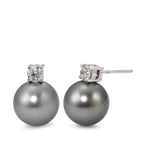 Örhängen med knoppar 750/18 K vitguld diamant 0.46 ct, 2 stenar, w-si Tahitisk pärla, 2 Pärlor, 11 mm
