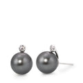 Örhängen med knoppar 750/18 K vitguld diamant 0.09 ct, 2 stenar, w-si Tahitisk pärla grå, 2 Pärlor, 12 mm