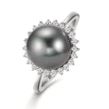 Finger ring 750/18 K vitguld diamant 0.27 ct, 22 stenar, w-si Tahitisk pärla grå, 10 mm
