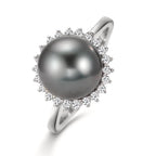 Finger ring 750/18 K vitguld diamant 0.27 ct, 22 stenar, w-si Tahitisk pärla grå, 10 mm