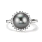 Finger ring 750/18 K vitguld diamant 0.27 ct, 22 stenar, w-si Tahitisk pärla grå, 10 mm