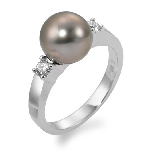 Finger ring 750/18 K vitguld diamant 0.20 ct, 2 stenar, w-si Tahitisk pärla, 9.5 mm