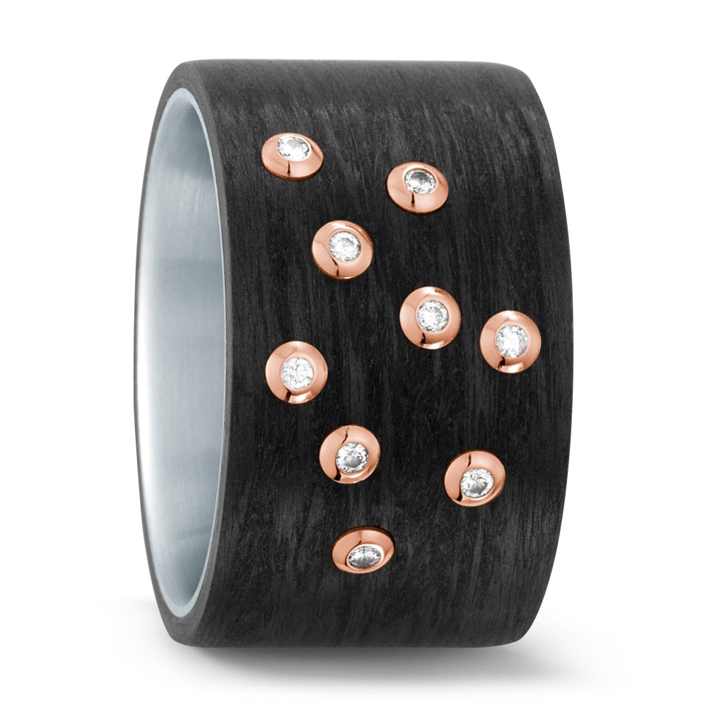 Finger ring rostfritt stål, Kol, 750/18 K rött guld