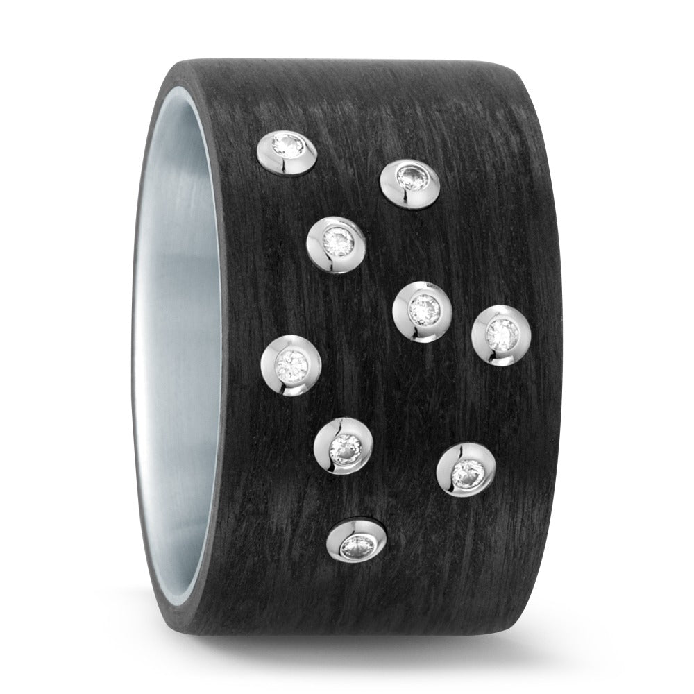 Finger ring rostfritt stål, Kol, 750/18 K vitguld