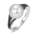 Finger ring 750/18 K vitguld diamant svart, 0.19 ct, 48 stenar, [Achtkant] Sötvattensodlad pärla, 10.5 mm