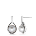 Örhängen 750/18 K vitguld diamant svart, 0.24 ct, 62 stenar, [Achtkant] Sötvattensodlad pärla vit, 2 Pärlor, 8.5 mm