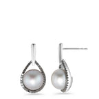 Örhängen 750/18 K vitguld diamant svart, 0.24 ct, 62 stenar, [Achtkant] Sötvattensodlad pärla vit, 2 Pärlor, 8.5 mm