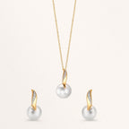 Halsband med hänge 750/18 K gult guld, 750/18 K vitguld diamant vit, 0.01 ct, 2 stenar, [Brillant], w-si Sötvattensodlad pärla vit, 10 mm 40-42 cm