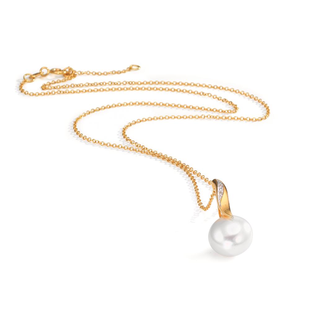 Halsband med hänge 750/18 K gult guld, 750/18 K vitguld diamant vit, 0.01 ct, 2 stenar, [Brillant], w-si Sötvattensodlad pärla vit, 10 mm 40-42 cm