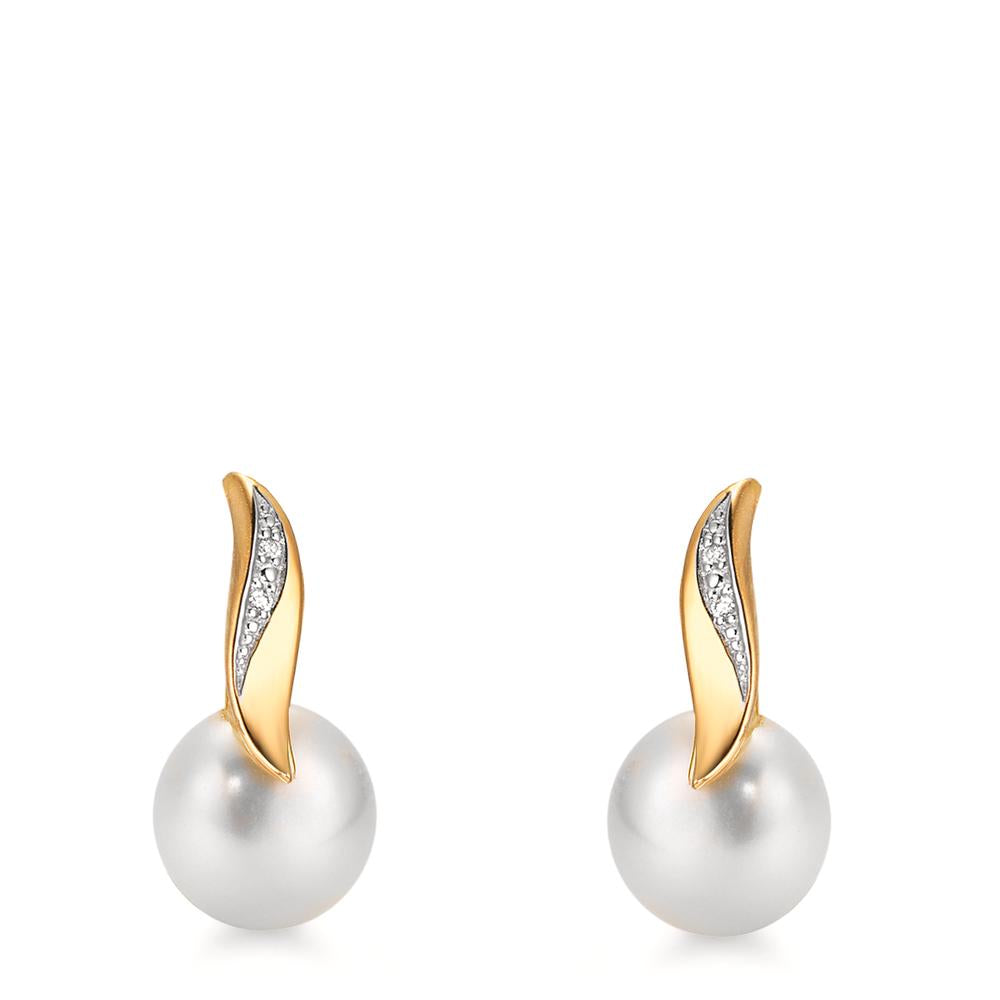 Örhängen med knoppar 750/18 K gult guld diamant vit, 0.10 ct, 2 stenar, [Brillant], w-si Sötvattensodlad pärla vit, 2 Pärlor, 7 mm