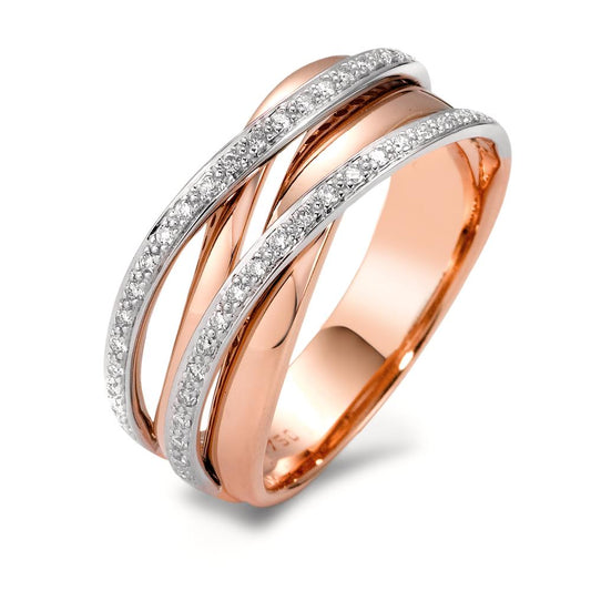 Finger ring 750/18 K rött guld, 750/18 K vitguld diamant vit, 0.18 ct, 44 stenar, [Brillant], w-si
